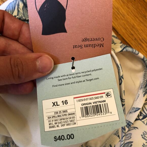 Shade & Shore NWT Blue Toile Floral Print One-Piece Swimsuit XL (16) - Picture 5 of 11